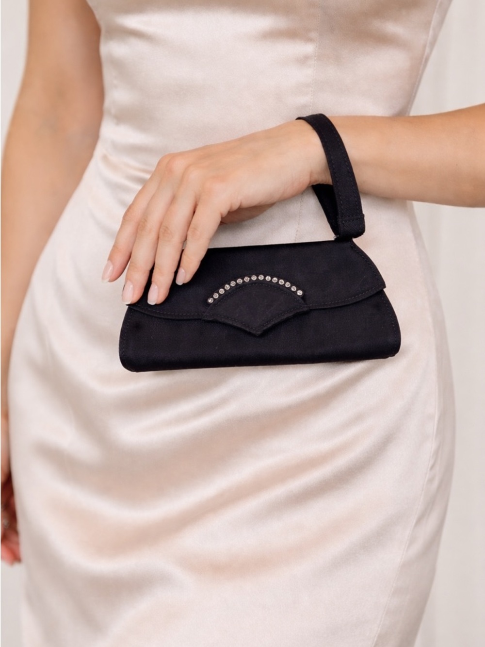 Black Evening Clutch with Rhinestone Accent